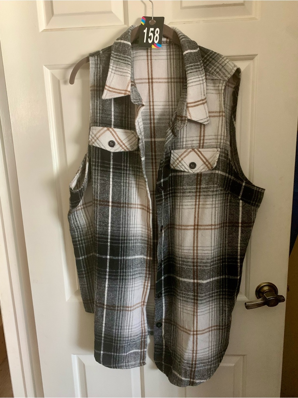 Sleeveless Plaid Shacket Vest - Black & White